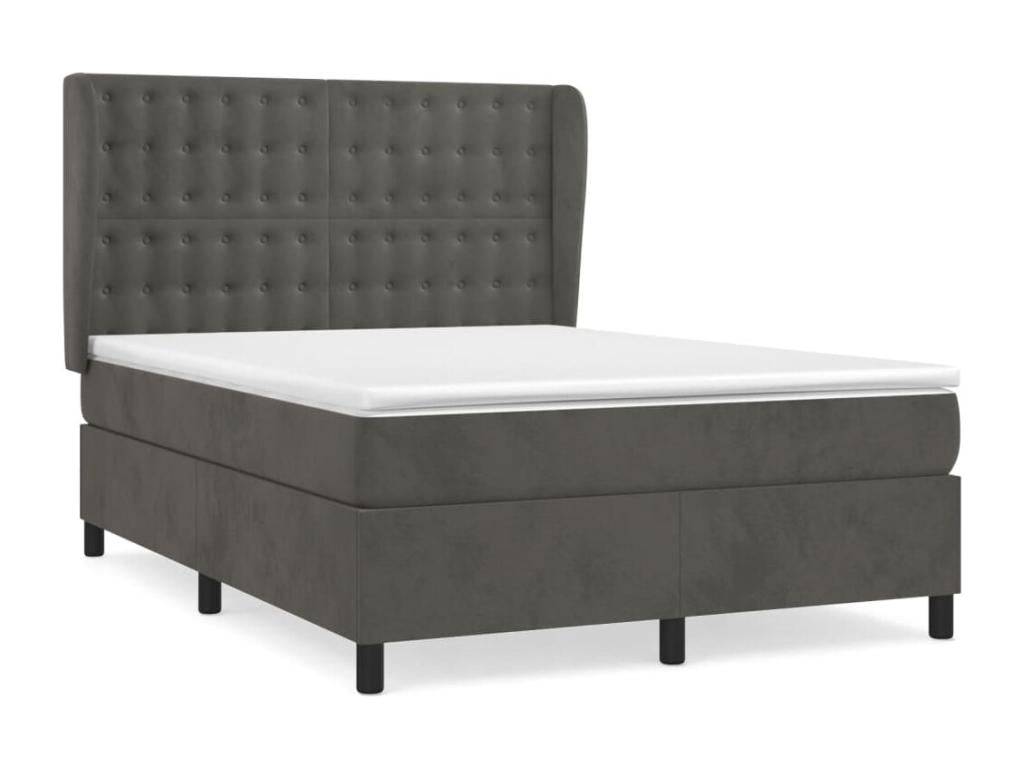 Upholstered bed base and mattress, Dark Grey, 140x190cm, Velvet, IZTQ12220