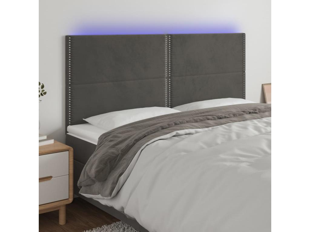 Dark Grey LED Headboard 160x5x118/128 cm Velvet VUFH76771