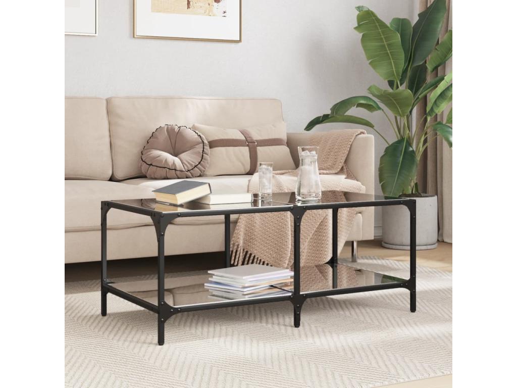 Coffee table with black glass top, 98.5x50x40 cm, steel, LTTY20671