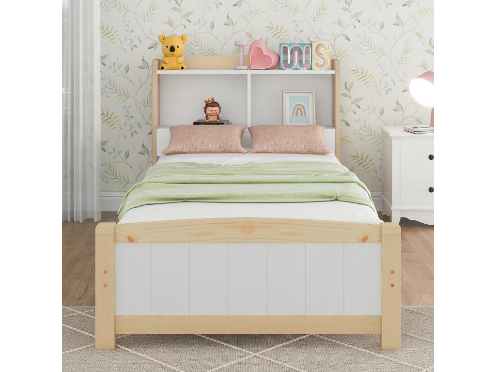 Bed with headboard, storage and drawers - 90x200 cm - White - Dekonao MKAO82376