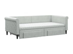 Daybed with pull-out bed and drawers, light grey, 90x190cm, velvet, HMYS09142