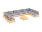 11-piece garden furniture set with cushions, grey, solid pine wood PPWQ21457