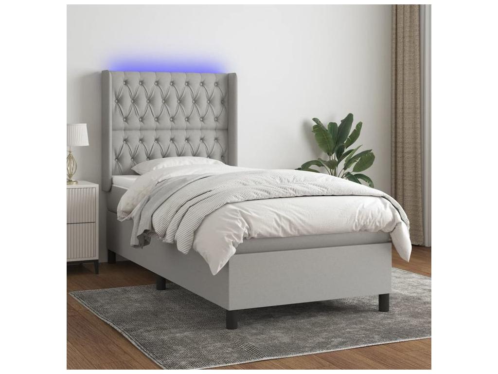 Nobellea bed base with LED mattress, light grey, 90x190 cm, fabric RIFB78269