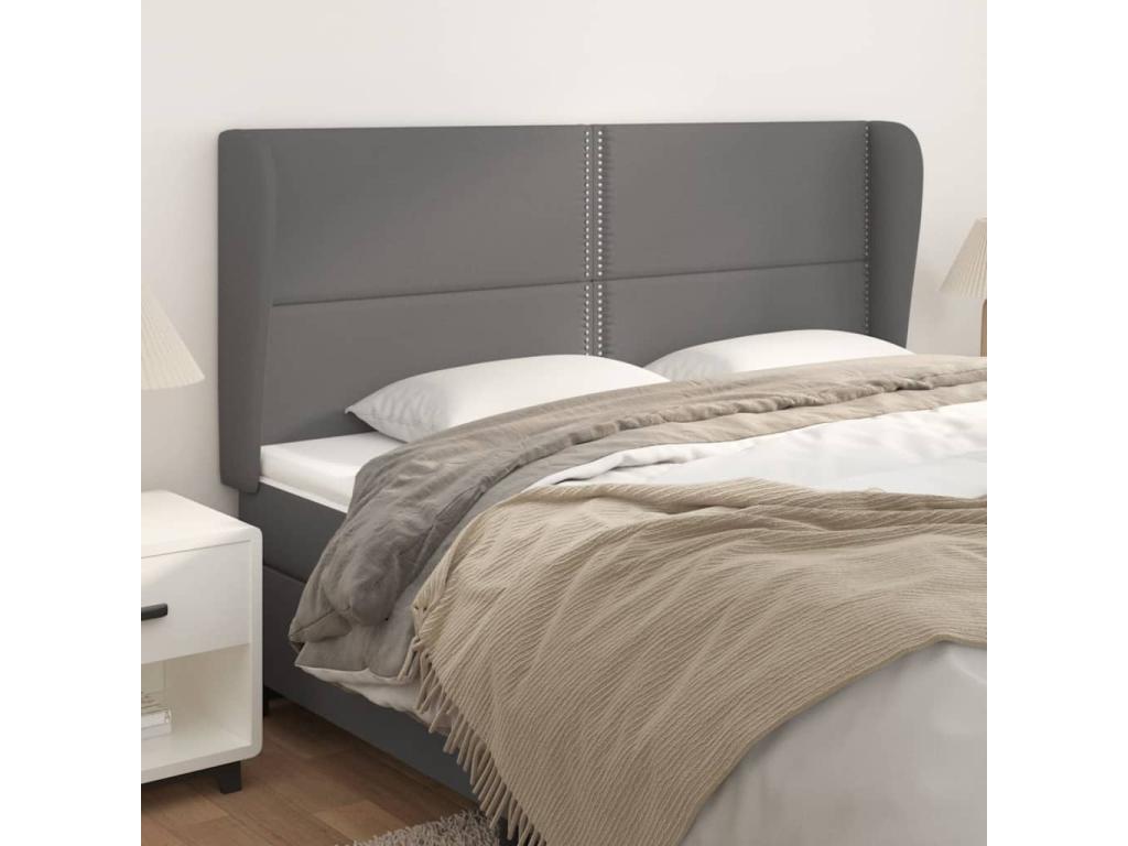 Headboard with wings, Grey, 183x23x118/128 cm, Faux Leather, IMKZ35564