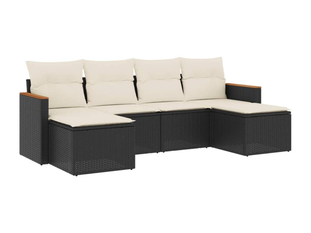 6-piece garden furniture set with cushions, black woven resin MBOV85758