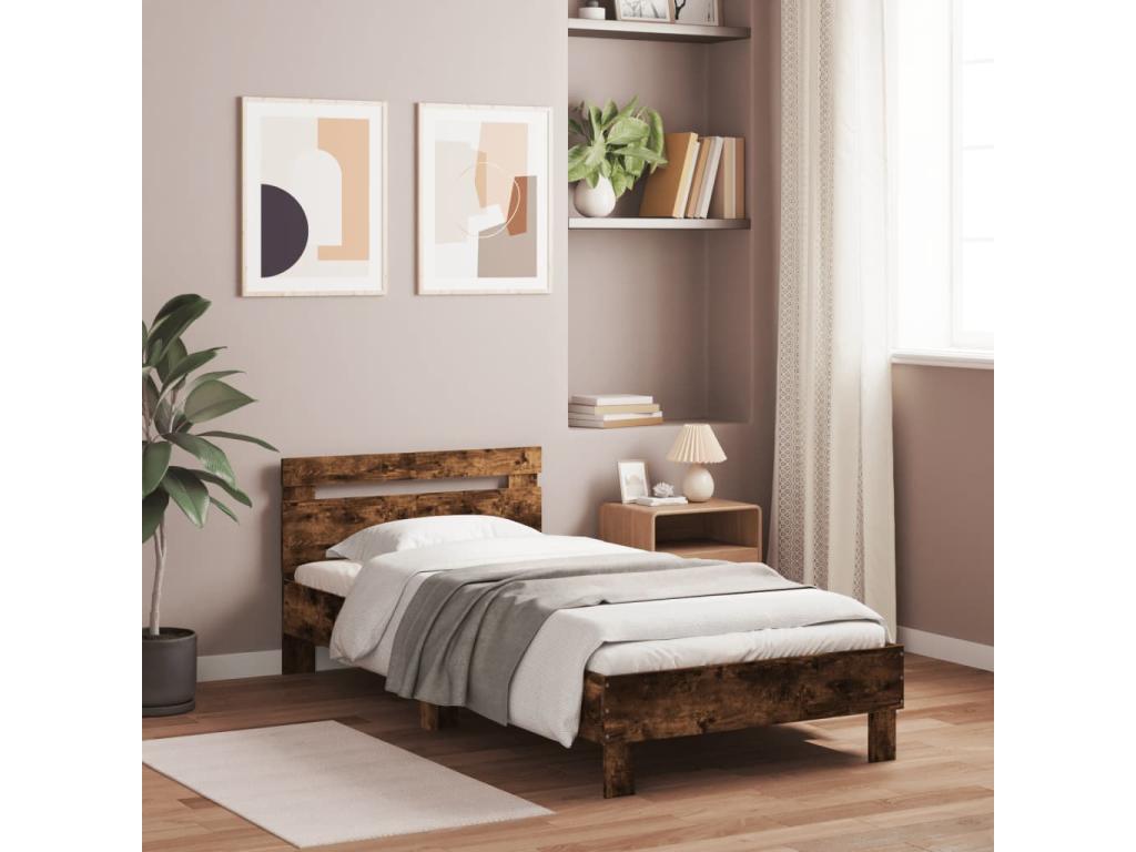 Bed frame with headboard, smoked oak, 100x200 cm PTGQ45988