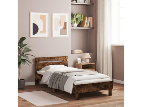 Bed frame with headboard, smoked oak, 100x200 cm PTGQ45988