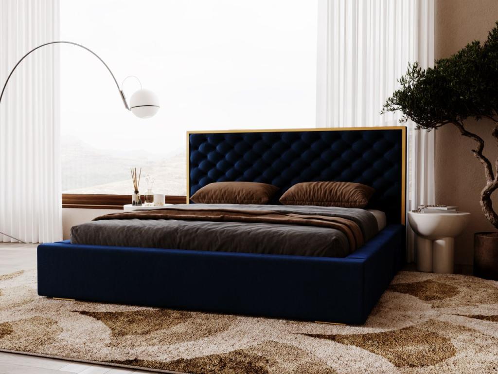 Upholstered bed with storage - 120x200 - double bed - velvet - blue - Nobellea ATIP10420