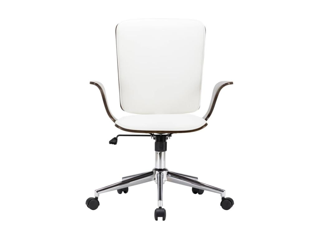 Swivel office chair, white faux leather and bentwood DRDU95557