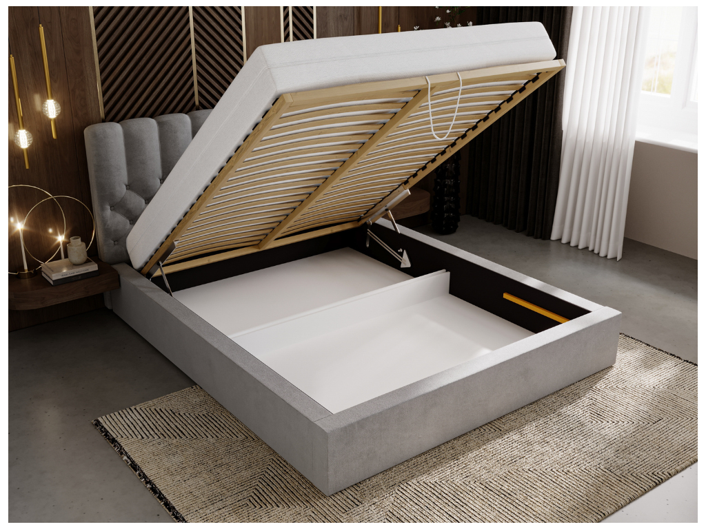 Upholstered bed with storage - 180x200 - double bed - velvet - grey - Roma SGCC28703