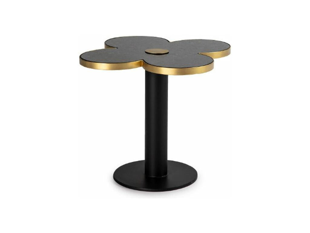 CAVY13160 Four-Leaf Clover Designer Coffee Table in Black Granite and Black Metal