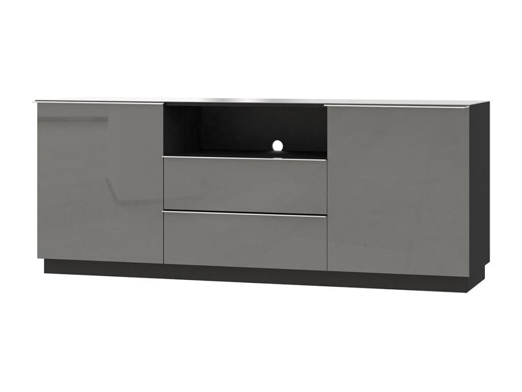 180cm sideboard with 2 doors and 2 drawers, Dekonao collection - Black and glossy grey QQIP64544