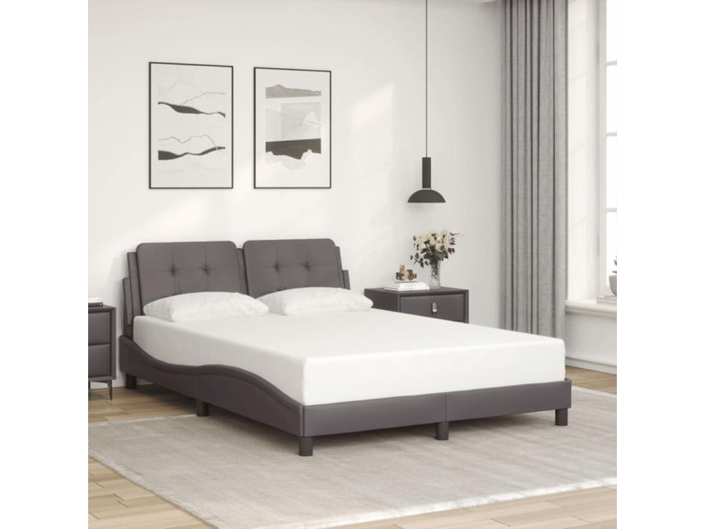 Grey faux leather bed frame without mattress, 140x190 cm, FRRU61476