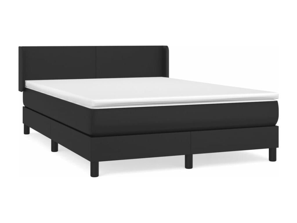 Upholstered bed base with mattress, black, 140x200 cm, faux leather, MYZE46787