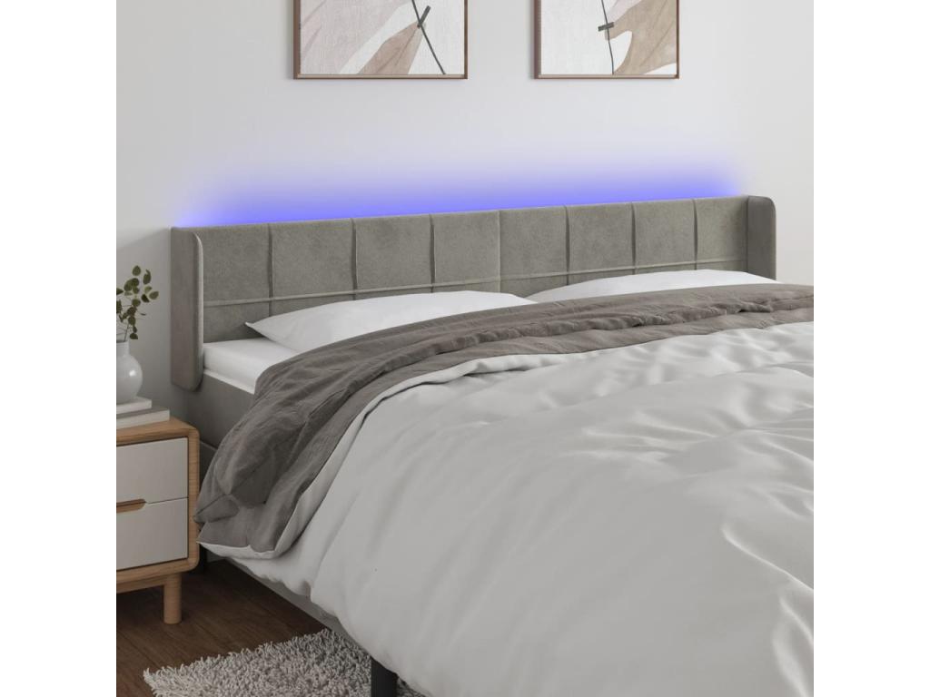 Light Grey LED Headboard 203x16x78/88 cm Velvet XSKP88118