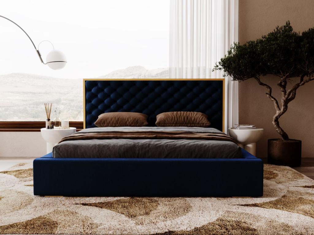 Upholstered bed with storage - 120x200 - double bed - velvet - blue - Nobellea ATIP10420