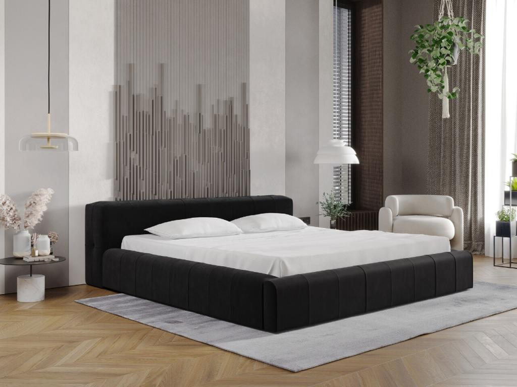 Upholstered bed with storage - 140x200 - double bed - velvet - black - Dekonao QZTU10284