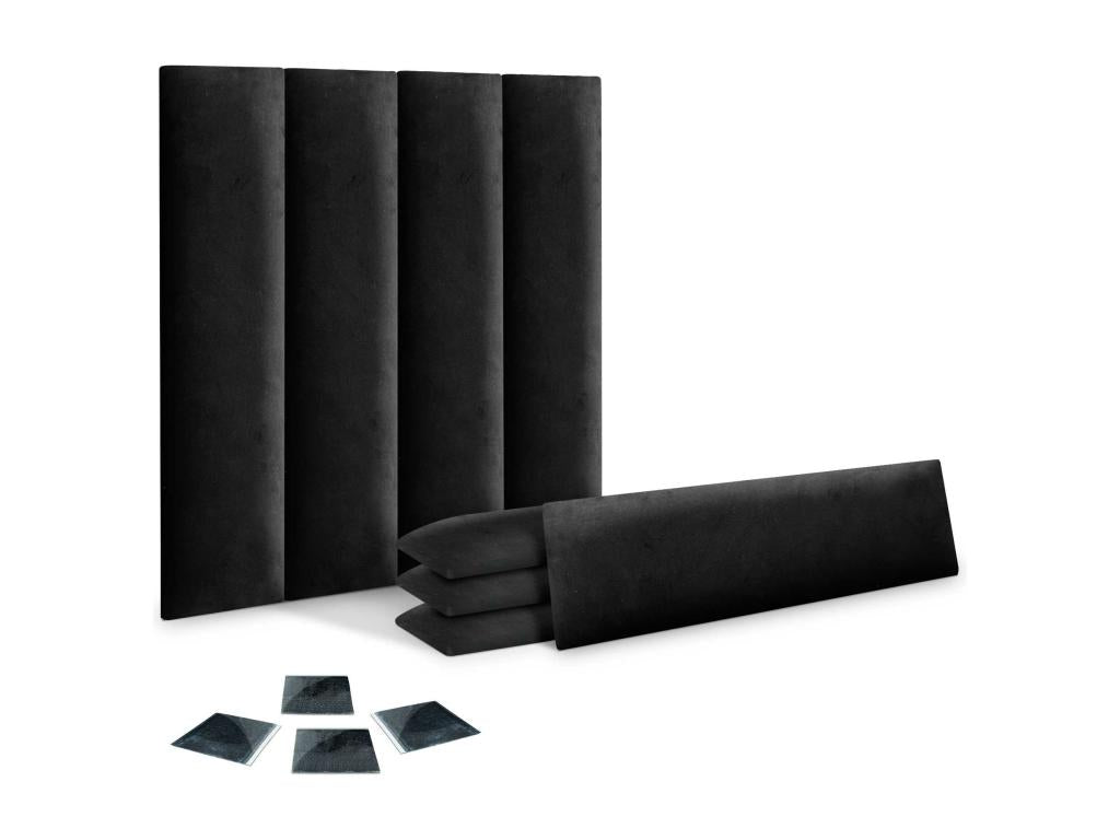 Boisona Set of 8 Premium Corduroy Padded Panels, Self-Adhesive Acoustic Absorbent Shock-Absorbing Headboard Panels, Black, 60x20 cm x 8 GLOM04972