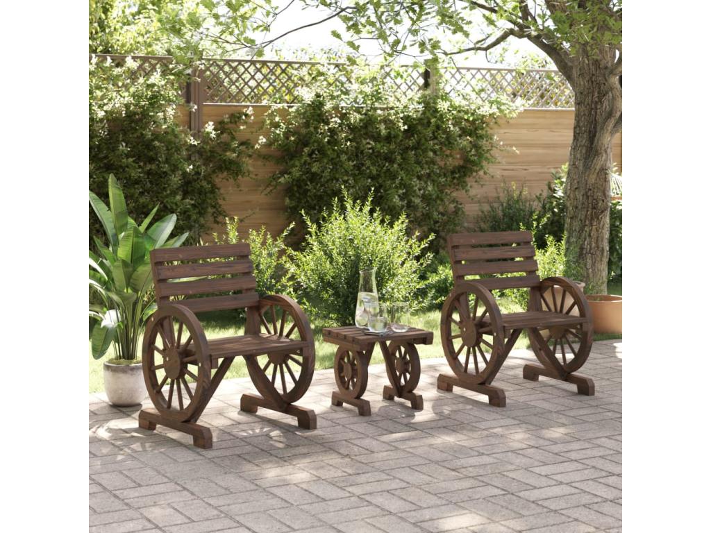 3-piece garden furniture set in solid fir wood CDTG92542