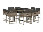 9-piece garden dining set with grey resin wicker cushions WRWG42494