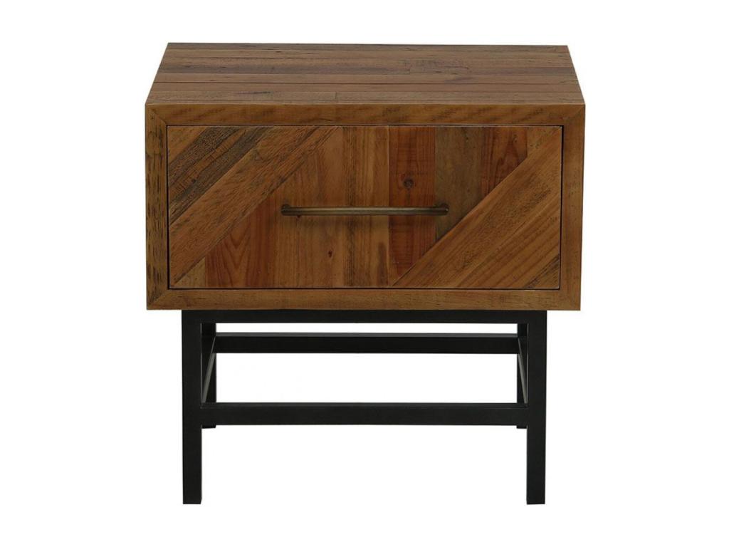 Bedside table with 1 drawer, metal legs, brown MDF wood finish - Nobellea IOMK39237