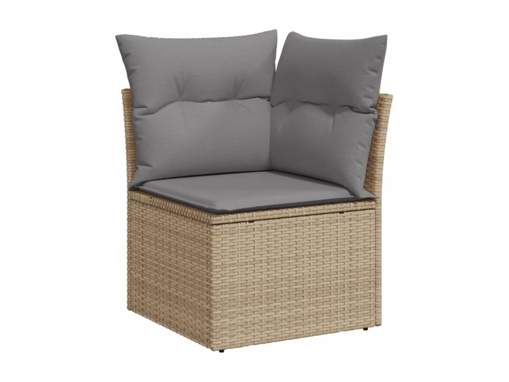 8-piece garden furniture set with cushions, beige woven resin QAHK69933
