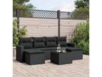 7-piece garden furniture set with cushions, black woven resin YNOI09580