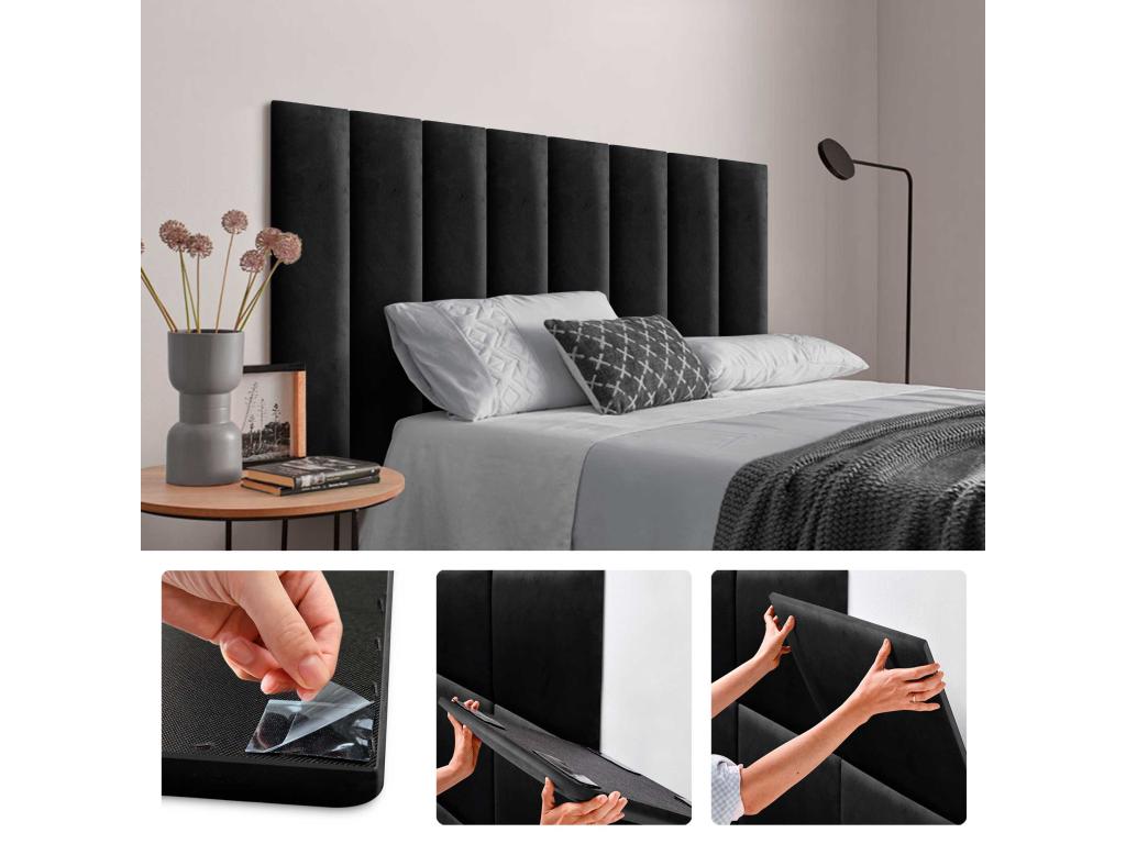 Boisona Set of 8 Premium Corduroy Padded Panels, Self-Adhesive Acoustic Absorbent Shock-Absorbing Headboard Panels, Black, 60x20 cm x 8 GLOM04972