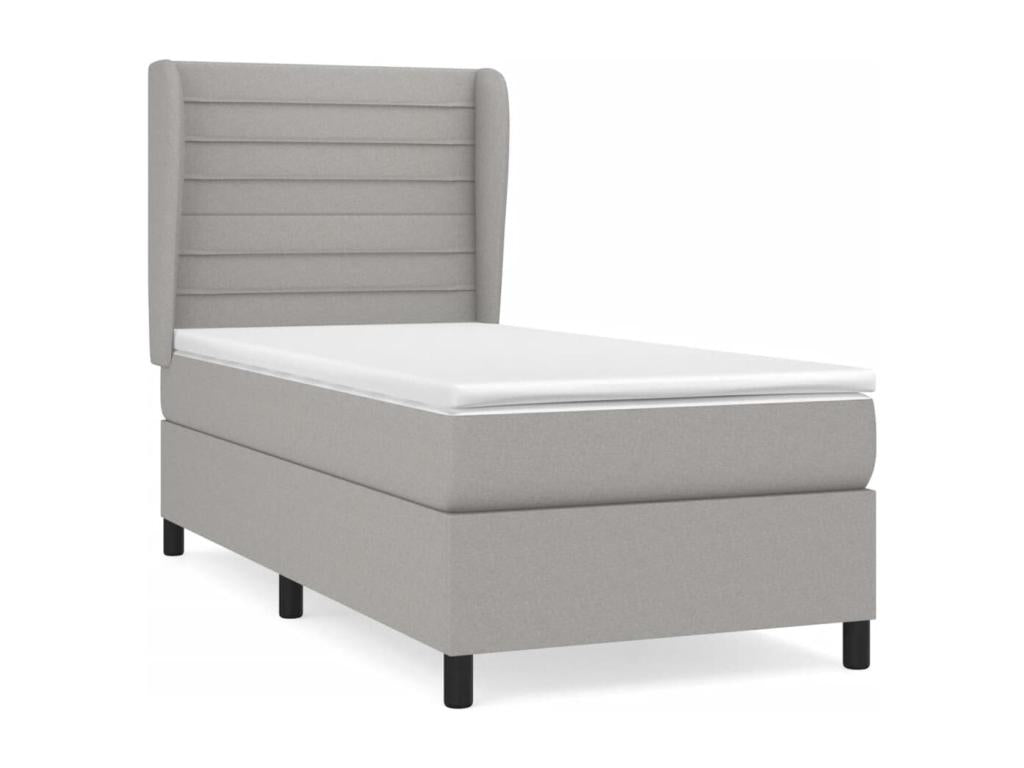 Upholstered bed base with mattress, light grey, 90x200 cm, fabric YUZL49974