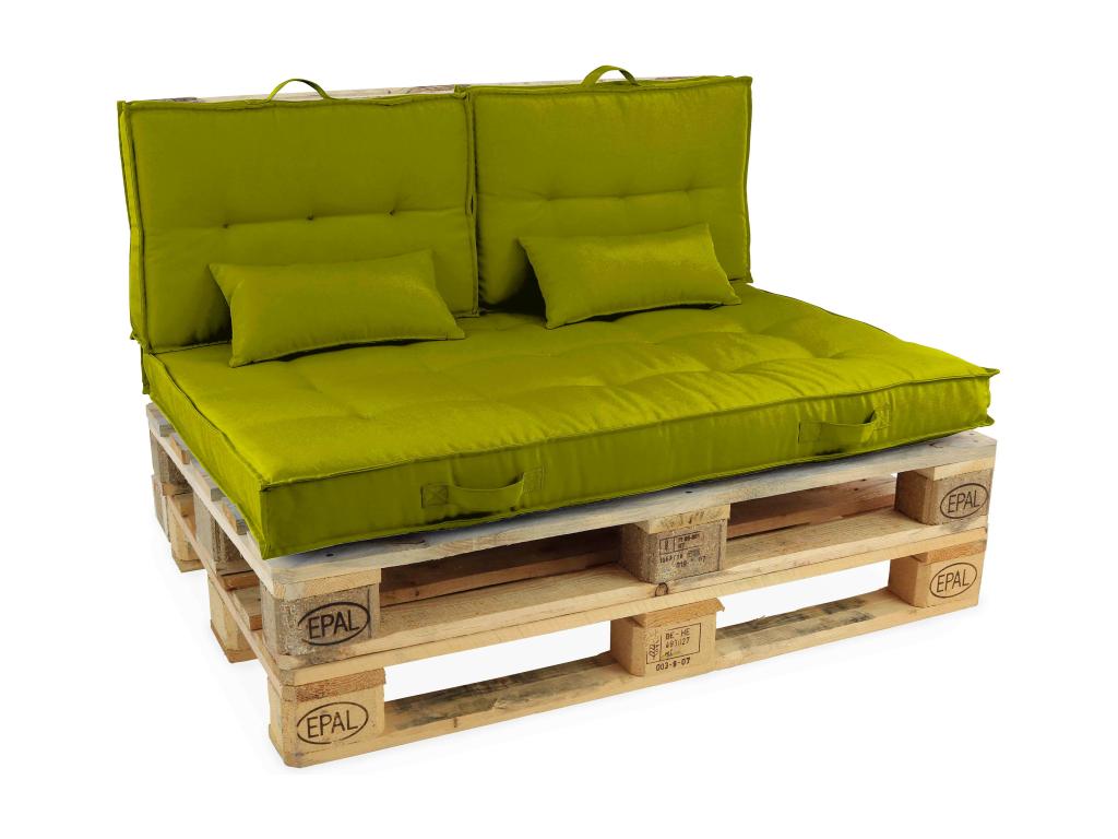Garden furniture set made of pallets and khaki green cushions ZEQU41841