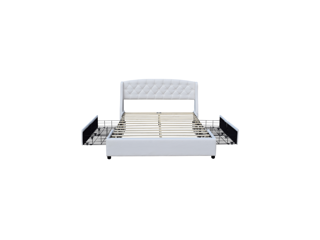 Nobellea - Sturdy and Comfortable 160x200 Bed with Slatted Base, 4 Drawers, White Headboard, 4 cm Legs - 13 La IBKD33406
