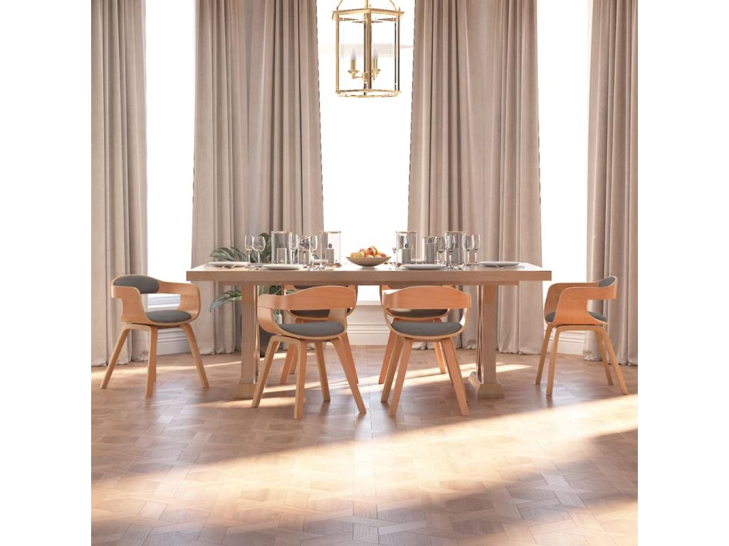 Dining Chairs, 6 pcs, Light Grey, Bentwood and Fabric KFXI95092