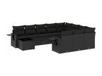 11-piece garden furniture set with cushions, black woven resin JJAI77877