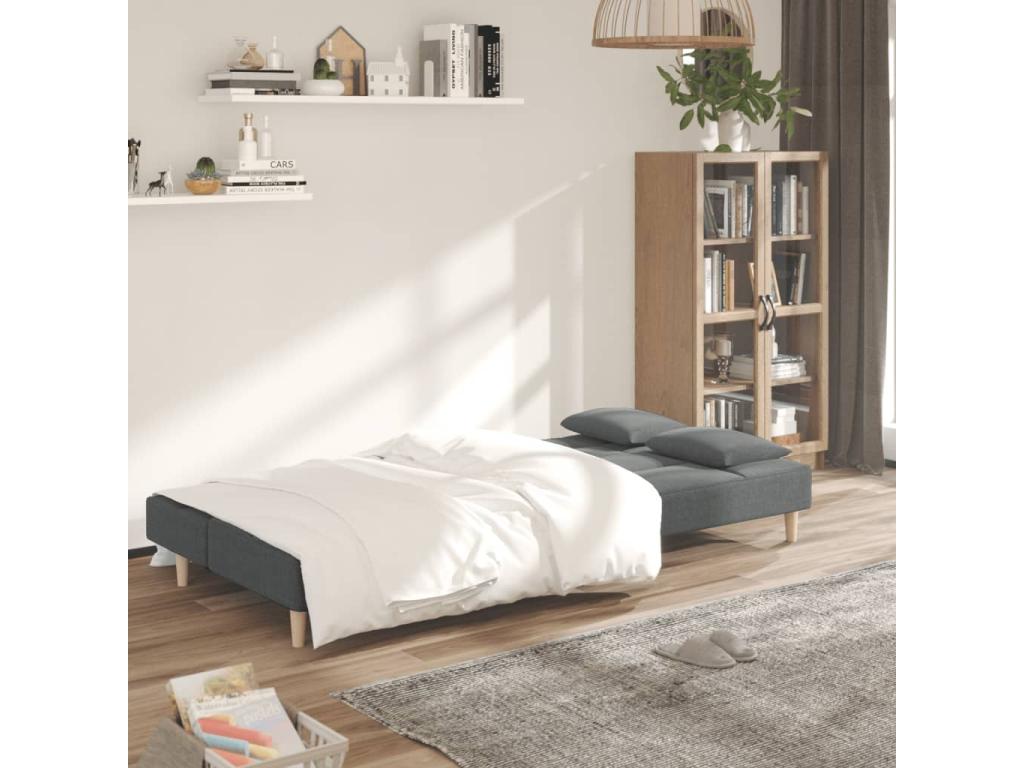 2-seater sofa bed with two pillows, dark grey fabric MBIB03913