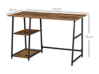 Industrial design computer desk with 2 shelves, particleboard with aged wood effect, black steel ABLU53696