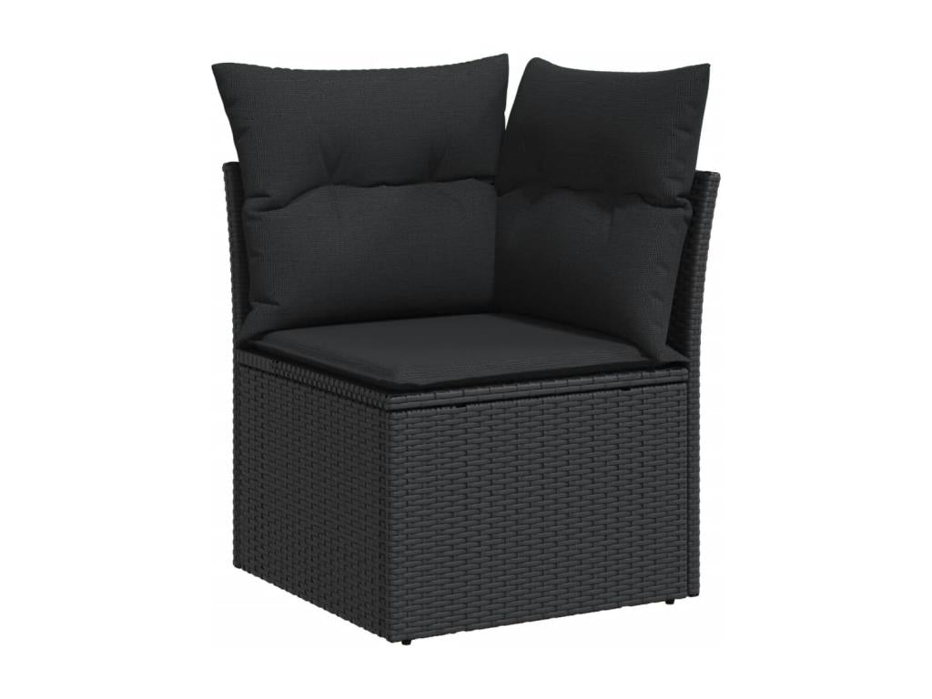 6-piece garden furniture set with cushions, black woven resin GGCW04065