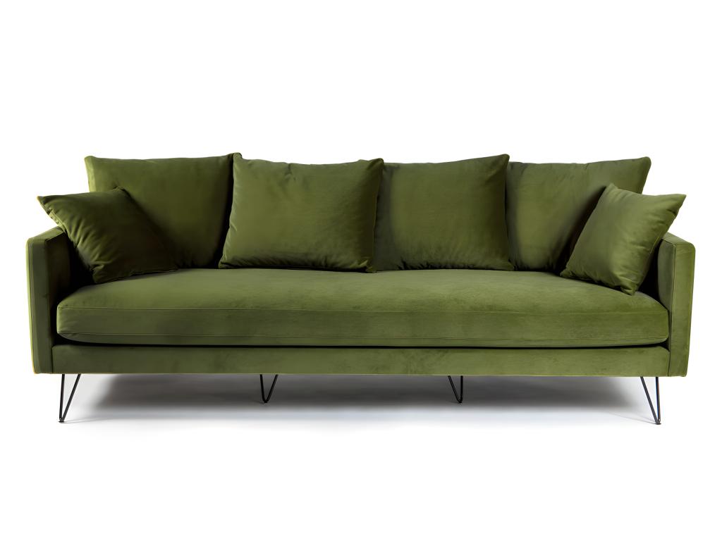 Nobellea - 4-seater velvet sofa with black hairpin legs - Olive green BHVZ72735
