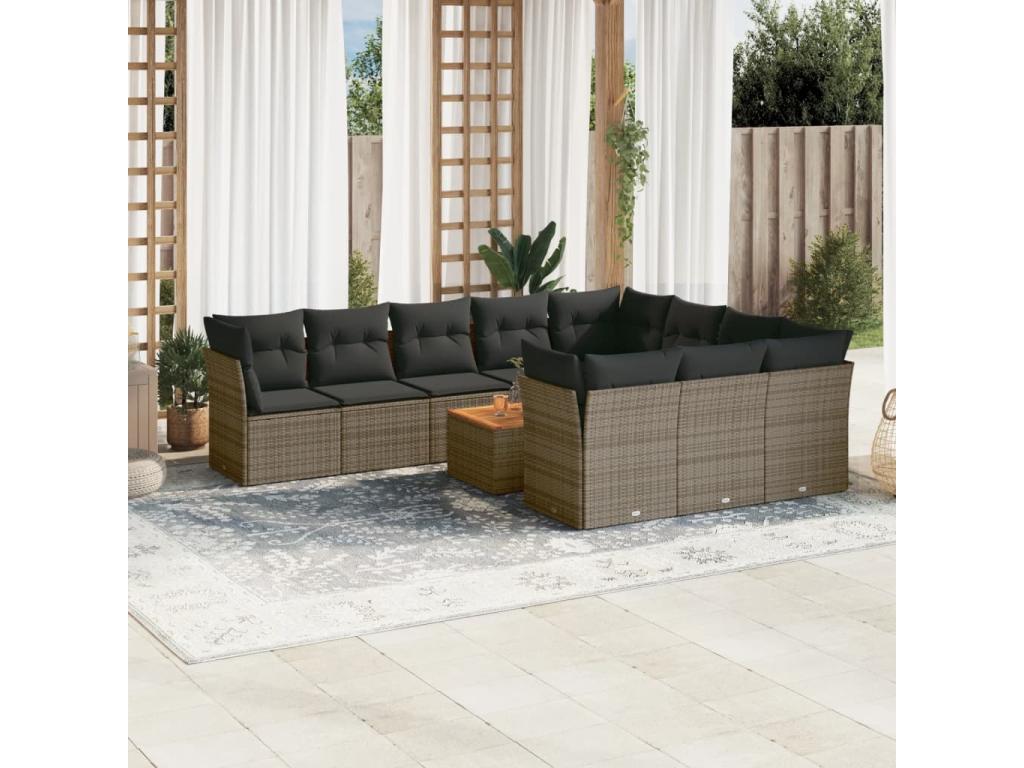 11-piece garden furniture set with grey resin wicker cushions XIFA40910