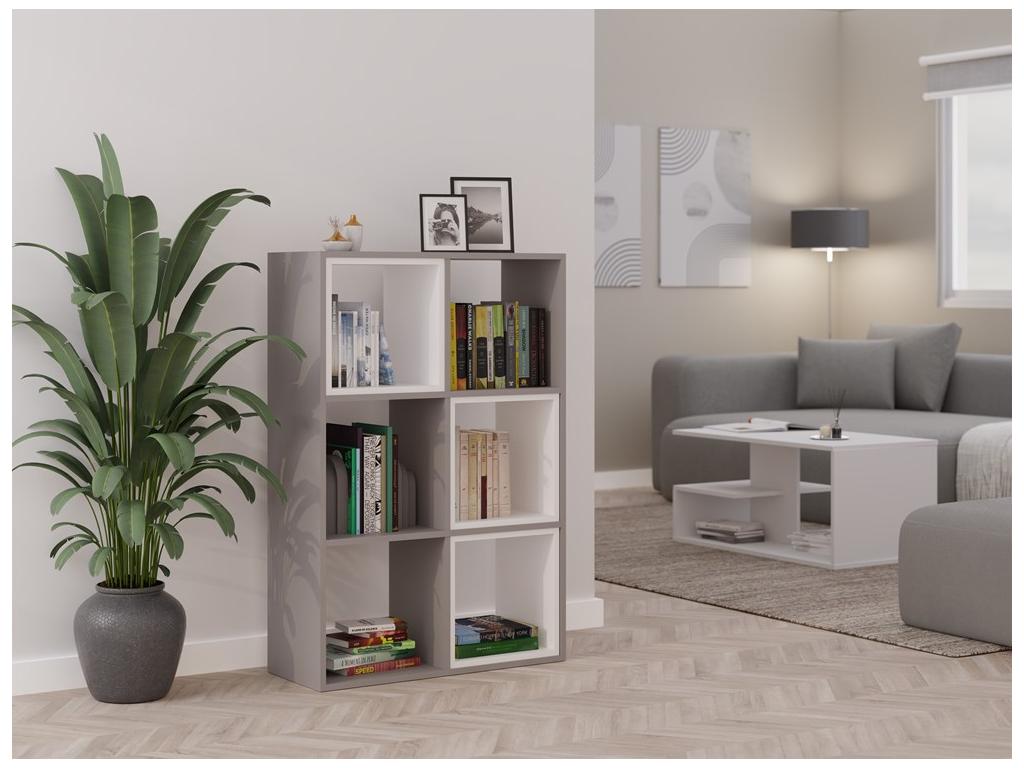 Nobellea - Modular 6-cube shelving unit - 6-compartment bookcase - 110x30x75 cm - Storage unit - Grey WMKM47541