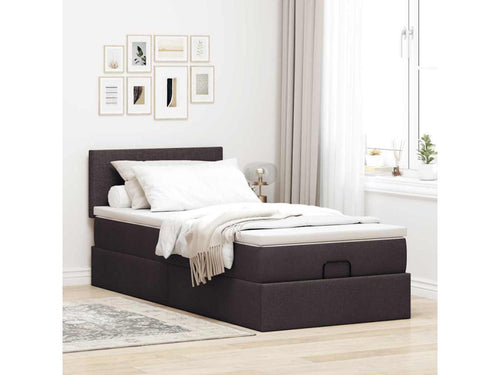 Ottoman bed frame with dark brown mattress 90x200 cm fabric MVVJ00868