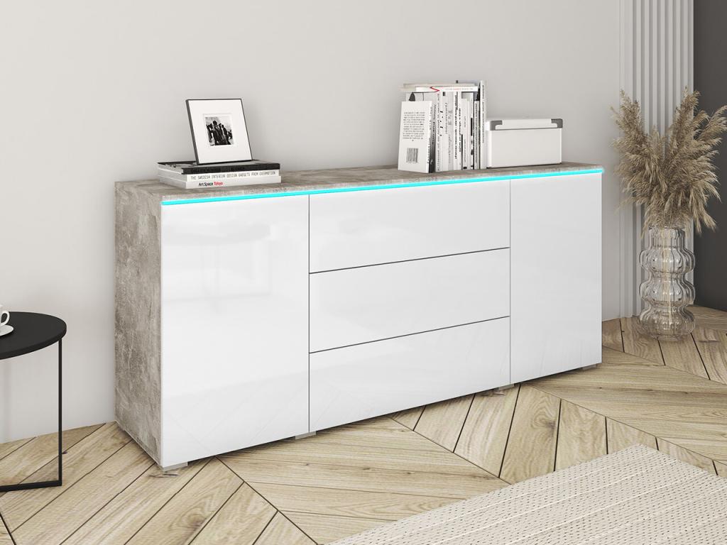 Dekonao 142 Concrete Chest of Drawers - Glossy White With Drawers and Doors Number of Drawers: 3 VFAW54052