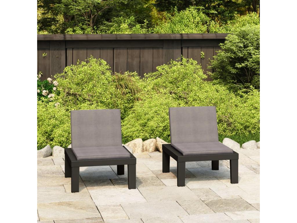 Garden lounge chairs with cushions, 2 pieces, plastic, grey, CUWJ34680