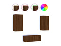 TV wall units with LED, 4 pcs, brown oak engineered wood, NHLO45031