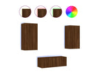 TV wall units with LED, 4 pcs, brown oak engineered wood, NHLO45031