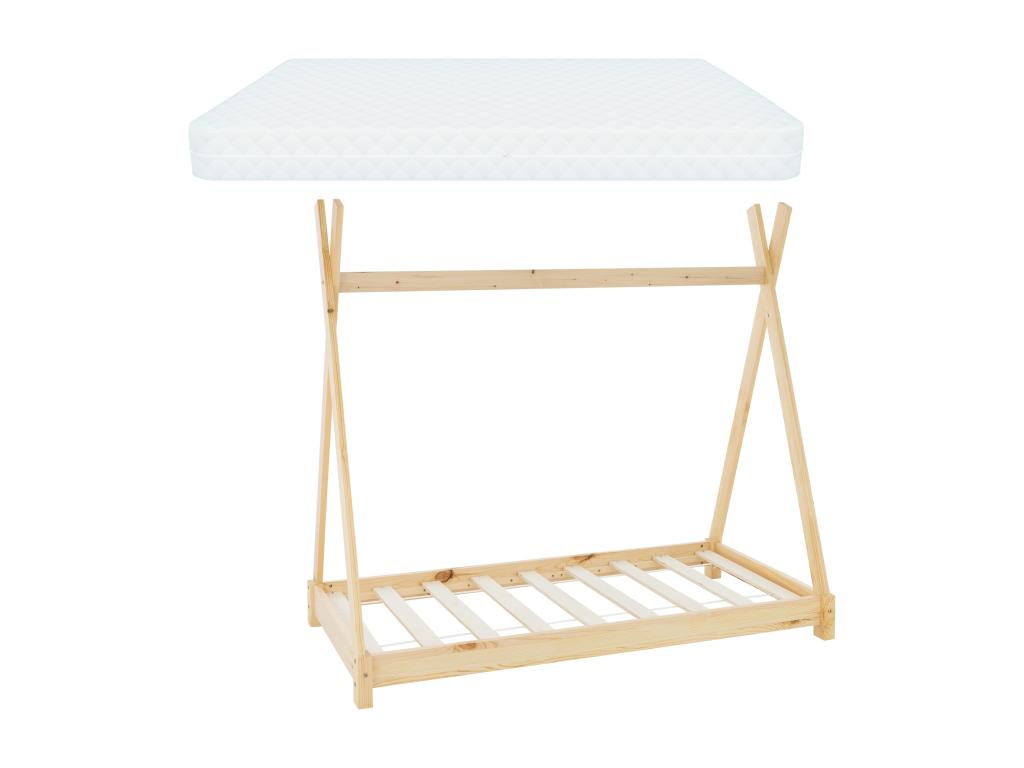 Nobellea Children's Bed with Mattress, Children's House, Bed Frame, Natural Wood, 80x160cm FMLQ57613