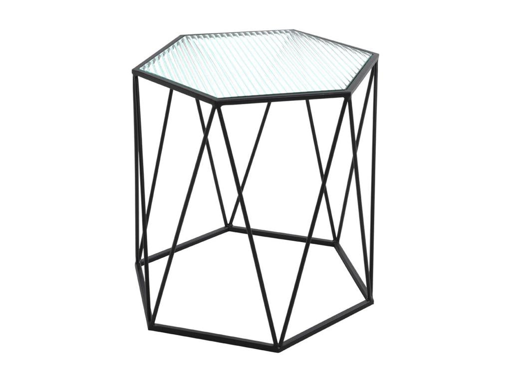 Side table/coffee table in tempered glass with black metal legs - length 46 x depth 40 x height 46 cm PFML07049