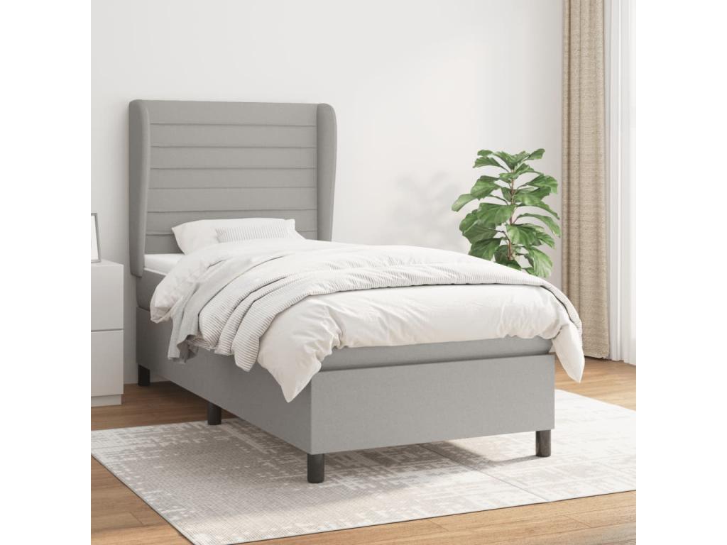 Upholstered bed base with mattress, light grey, 90x200 cm, fabric YUZL49974