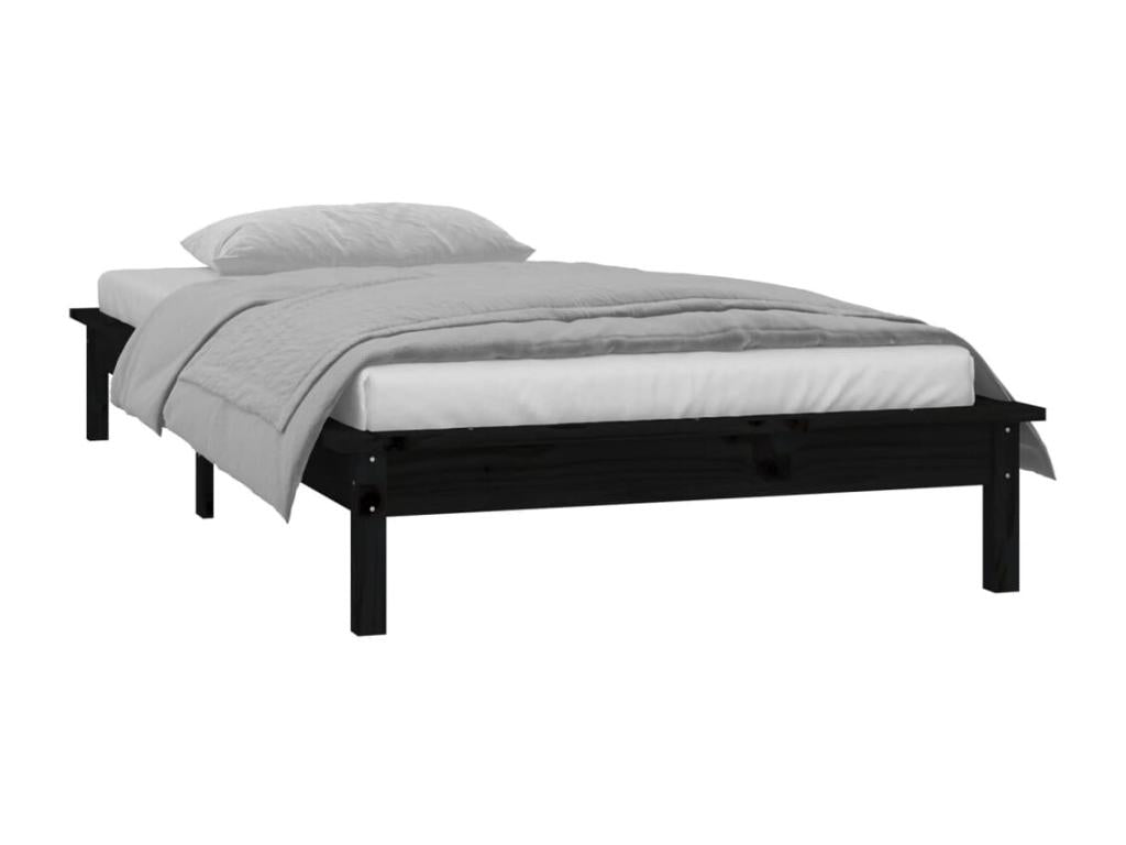 LED bed frame without mattress, black, 75x190 cm, solid wood, LJUN22737