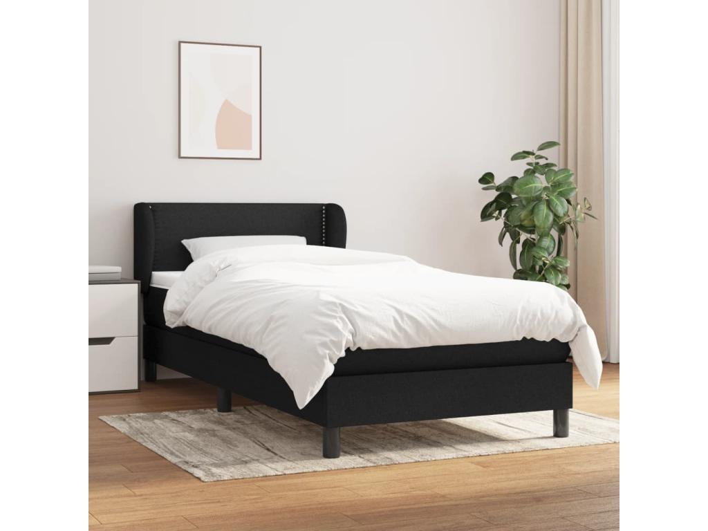 Upholstered bed base and mattress, black, 80x200 cm, fabric, WOSN41287