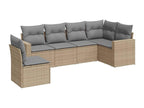 Garden furniture set with cushions, 6 pieces, beige woven resin, TRLZ52827